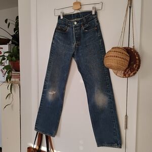 Vintage Levi's 701 Student Fit Jeans- 22" Waist, Distressed Indigo